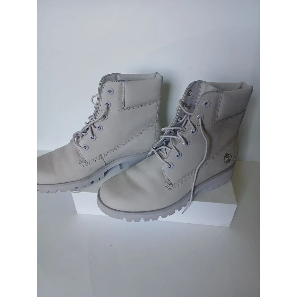 Timberland Premium 6 Inch Boots LightGray Nubuck Women's Size 8.5 Waterproo Lace